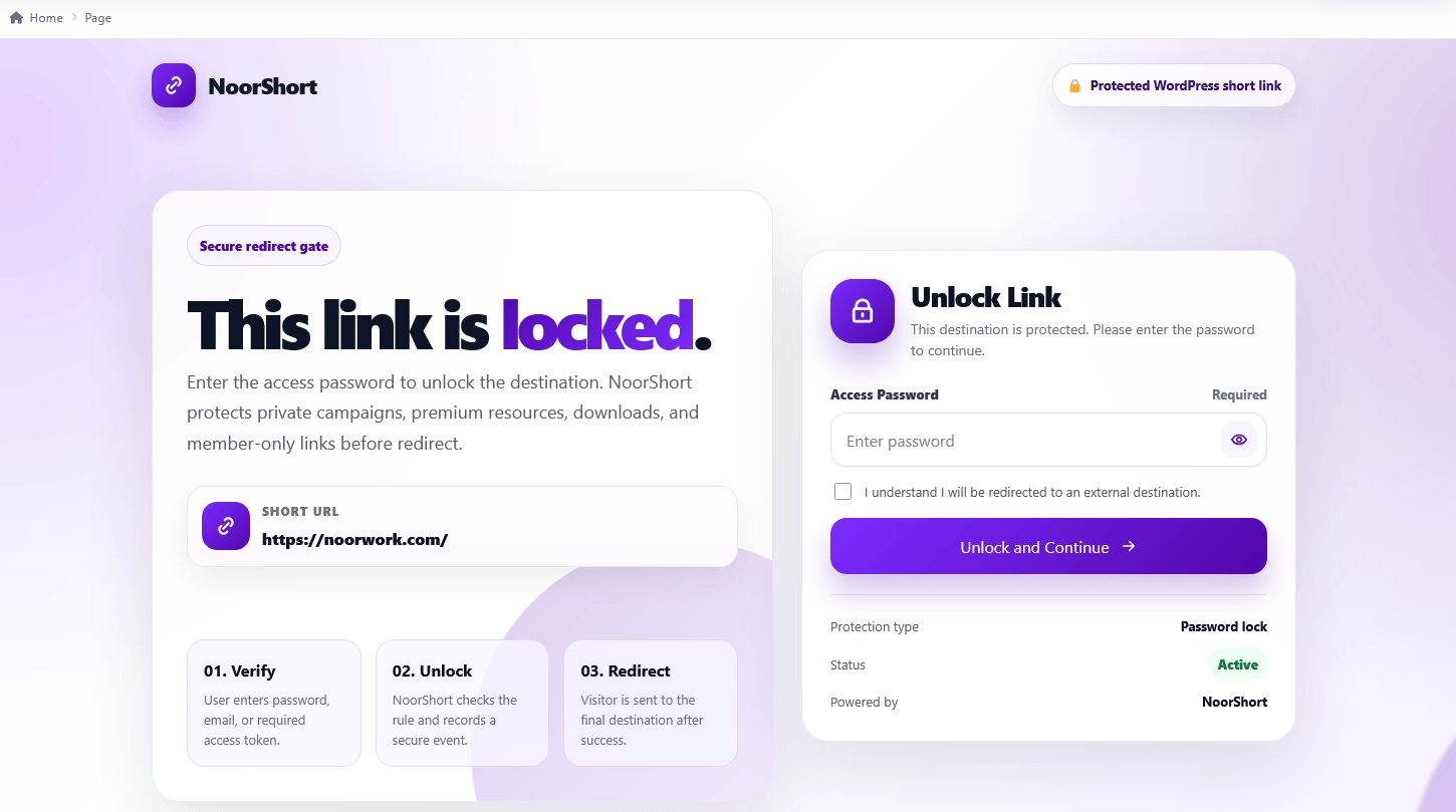 NoorShort Unlock Page